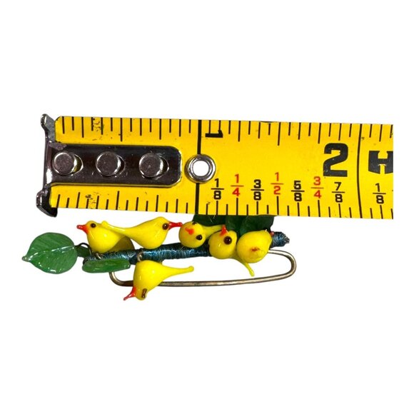 Vintage Venetian Murano Yellow Bird & Leaf Brooch Pin Canaries Glass Leaves Rare - Picture 6 of 6